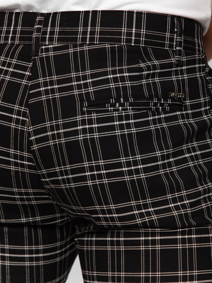 Pantaloni negri în carouri pentru bărbați Bolf 184166