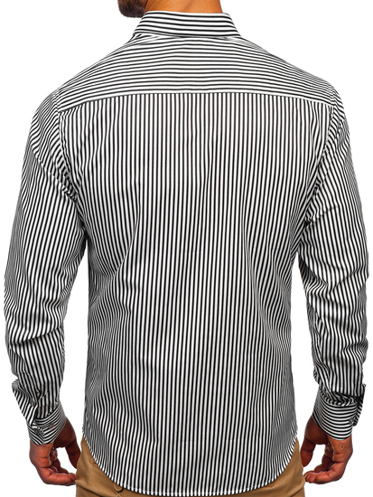 Cămașă neagră în dungi cu mâneca lungă Bolf 20726