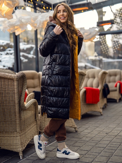 Geacă lungă cu glugă neagră Bolf J9063