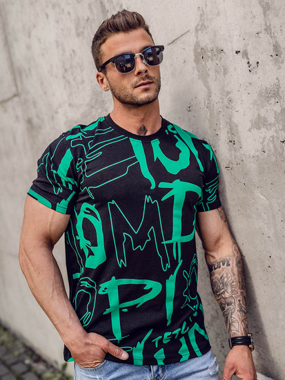 Tricou negru bărbătesc din bumbac cu imprimeu Bolf KS1972A