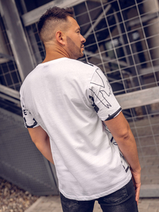 Tricou alb bărbătesc din bumbac cu imprimeu Bolf KS1972A