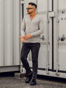 Cardigan gri pentru bărbați cu fermoar Bolf YY06A