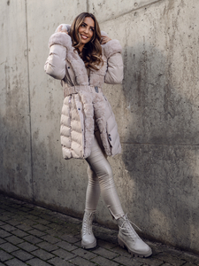 Geacă-palton lungă cu glugă pe două părți bej dame Bolf 5M3156A