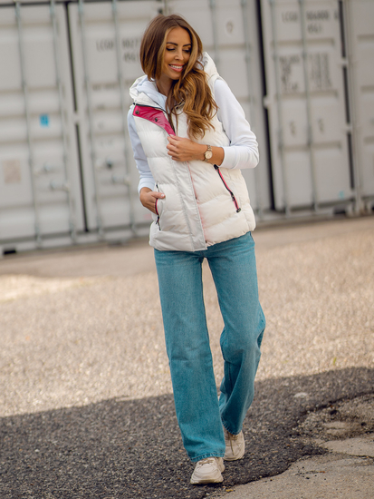 Vestă lungă cu glugă albă matlasată dame7051A