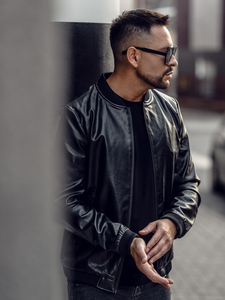 Geacă de piele neagră Bolf 6803B