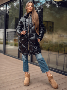 Geacă-palton de iarnă cu glugă neagră Bolf 5M3189