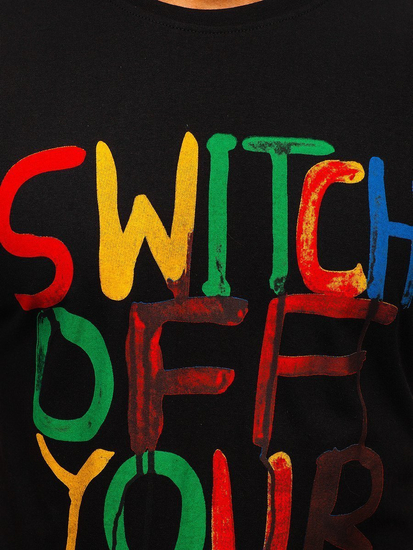 Tricou negru imprimat pentru bărbați Bolf 1181