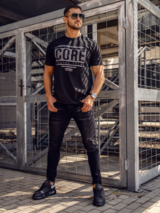 Tricou negru cu imprimeu Bolf SS11071A