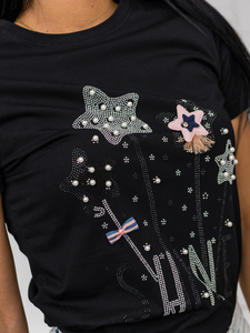 Tricou de dama negru cu aplicatie Bolf 96T620