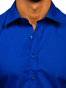 Cămașă elegantă bărbătească albastru-albăstrui cu mâneci lungi Bolf 1703
