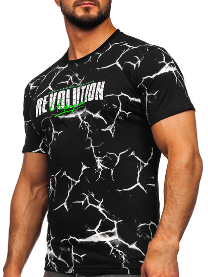 Tricou negru bărbătesc din bumbac cu imprimeu Bolf 14717