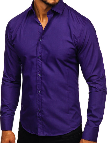 Cămașă elegantă bărbătească violet cu mâneci lungi Bolf 1703