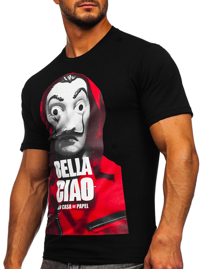 Tricou negru cu imprimeu Bolf 192410