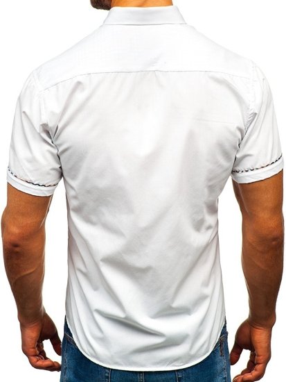 Cămașă elegantă pentru bărbat cu mâneca scurtă albă Bolf 5509-1