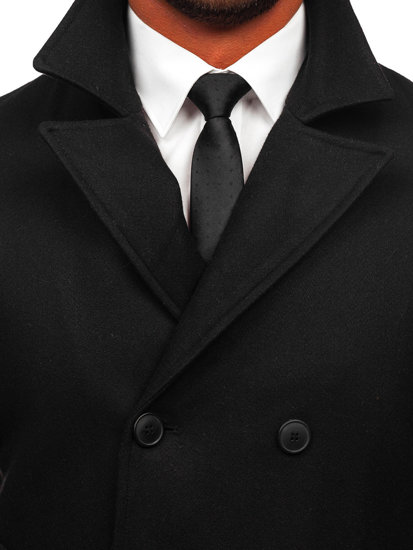 Palton de iarnă negru două rânduri de nasturi bărbați Bolf 8801