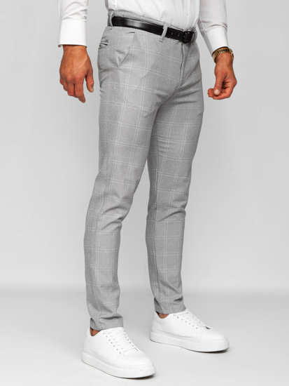 Pantaloni chinos în carouri gri-albi Bolf 0036