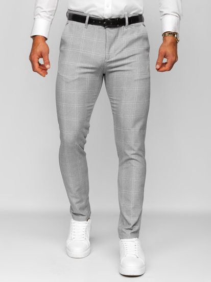 Pantaloni chinos în carouri gri-albi Bolf 0036