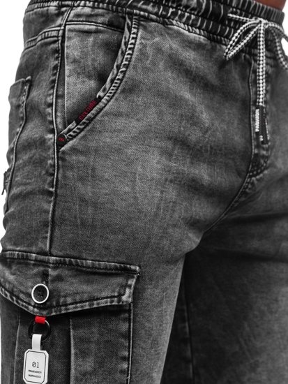 Pantaloni scurți de blugi cargo negri Bolf KR1201
