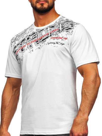 T-shirt cu imprimeu bărbați alb Bolf 14234