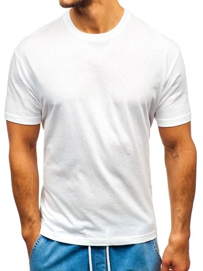 T-shirt pentru bărbați fără imprimeu alb Bolf T1427