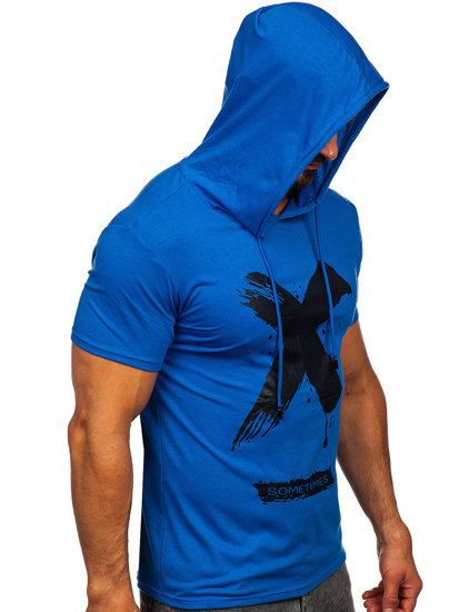 Tricou albastru cu glugă și imprimeu Bolf 8T203