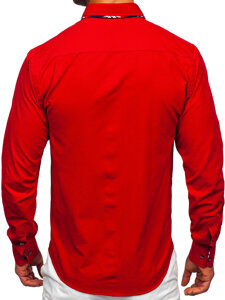 Cămașă elegantă pentru bărbat în dungi cu mâneca lungă roșie Bolf 4704
