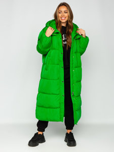 Geacă-palton lungă verde matlasată cu glugă dame Bolf R6702