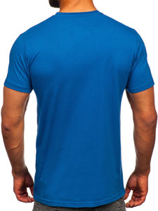 Tricou din bumbac albastru cu imprimeu Bolf 143001