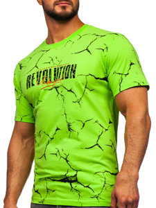 Tricou din bumbac cu imprimeu verde-neon Bolf 14717